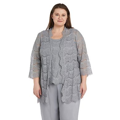 Plus Size R&M Richards 3-pc. Lace Tank, Jacket & Jersey Chiffon Pant Set