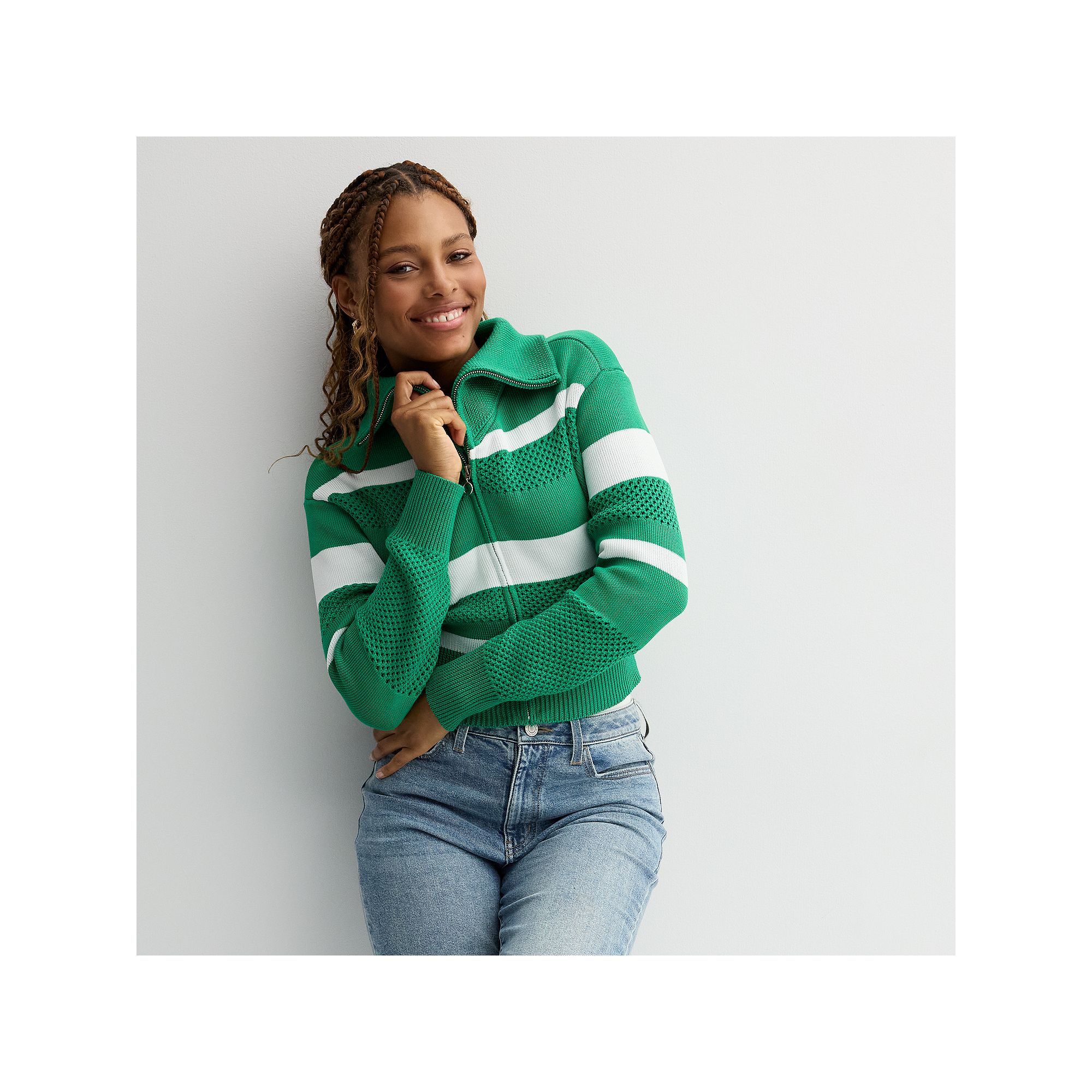 Juniors SO® Mesh Zip Sweater, Girls, Size: XS, Green White Stripe