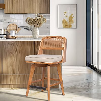 INK+IVY Micah Woven Rattan Back Swivel Counter Stool