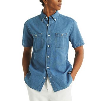 Men's Nautica Chambray & Dobby Weave Short Sleeve Button-Down Shirt