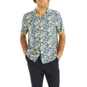 Men's Nautica Short Sleeve Printed Linen Button-Down Camp Shirt