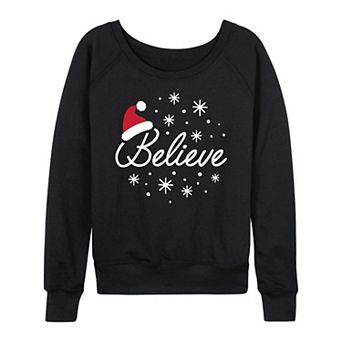 Women's Believe With Santa Hat French Terry Long Sleeve Tee