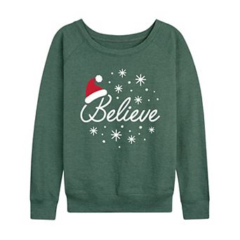 Women's Believe With Santa Hat French Terry Long Sleeve Tee