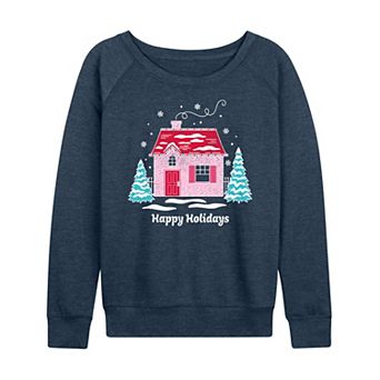 Women's Pink Holiday House French Terry Long Sleeve Tee