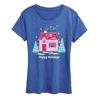 Women's Pink Holiday House Graphic Tee