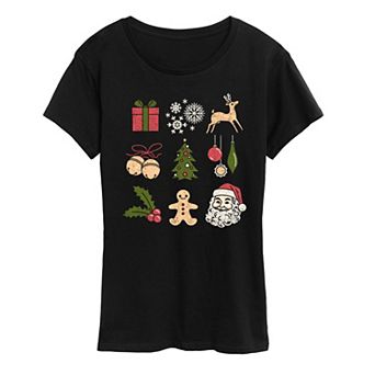Women's Christmas Icon Grid Graphic Tee