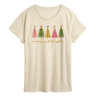 Women's Merry & Bright Christmas Trees Graphic Tee