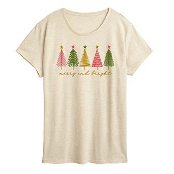 Women's Merry & Bright Christmas Trees Graphic Tee
