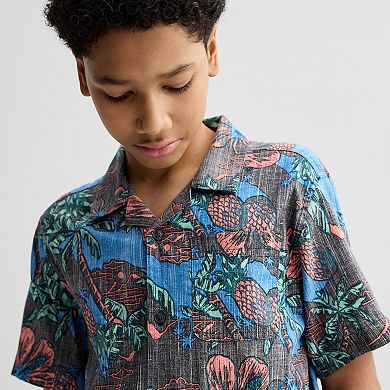 Boys 8-20 Sonoma Goods For Life® Short Sleeve Woven Poplin Button-Down Shirt in Regular & Husky