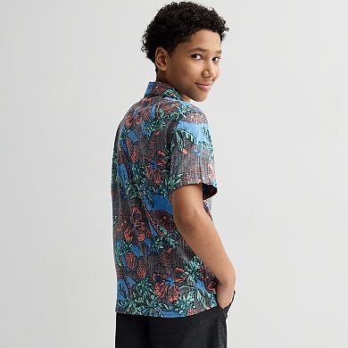Boys 8-20 Sonoma Goods For Life® Short Sleeve Woven Poplin Button-Down Shirt in Regular & Husky