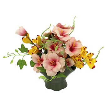 Artificial Mix Botanical in Green Ruffle Container