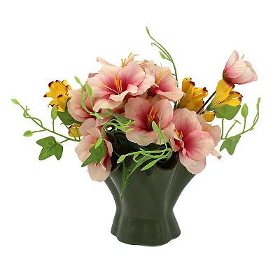 Artificial Mix Botanical in Green Ruffle Container