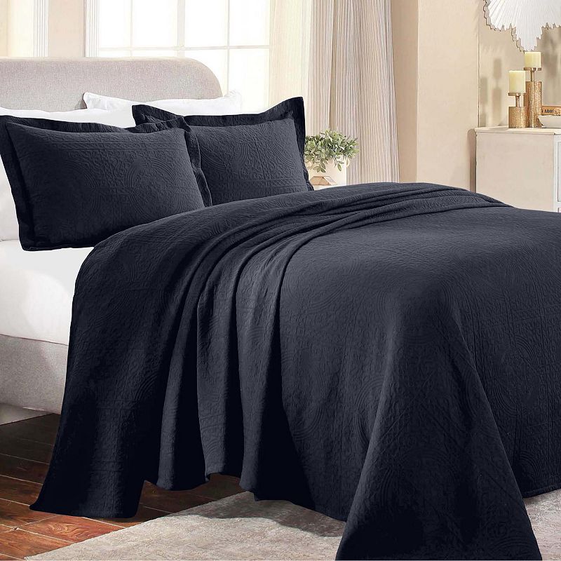 UPC 190052063983 product image for SUPERIOR Cotton Fleur De Lis All-Season Bedspread Set with Shams, Navy Blue | upcitemdb.com
