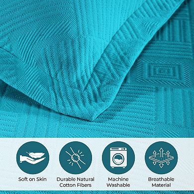 SUPERIOR Geometric Fret Cotton Jacquard Matelasse Bedspread Set with Shams