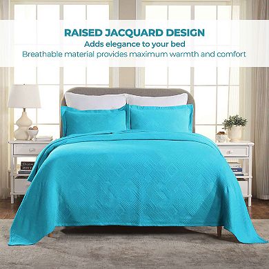 SUPERIOR Geometric Fret Cotton Jacquard Matelasse Bedspread Set with Shams