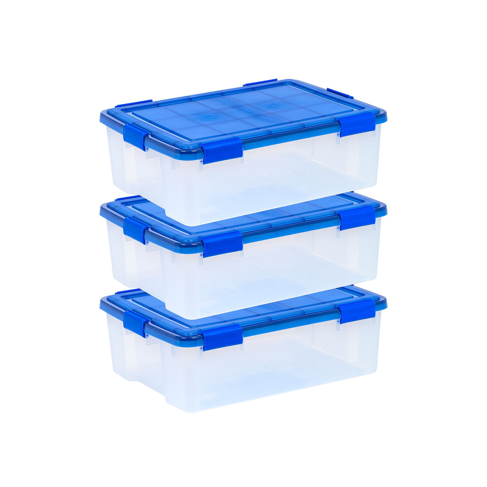 Iris 3-Pack 41-Quart Airtight Plastic Storage Bins with Lids, Clear Blue
