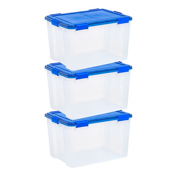 Iris 3-Pack 74 Quart Airtight Weatherproof Plastic Storage Bins with Lids - Clear Blue