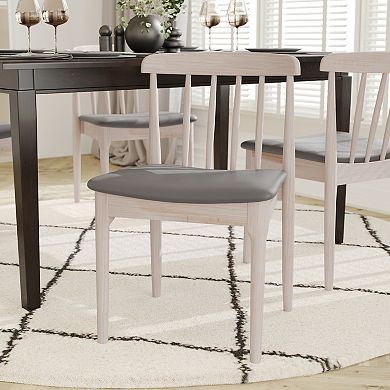 Emma And Oliver Solid Wood Dining Chair With Vinyl Padded Seat - Set Of 2