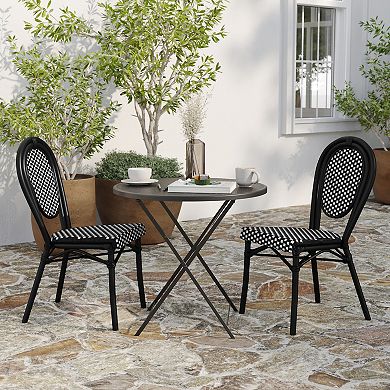 Merrick Lane 2 Pack Bistro Chair With Pe Rattan Seat And Metal Frame