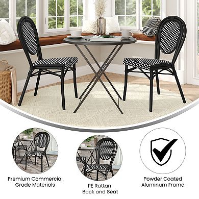 Merrick Lane 2 Pack Bistro Chair With Pe Rattan Seat And Metal Frame