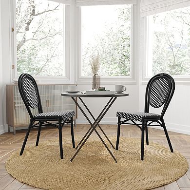 Merrick Lane 2 Pack Bistro Chair With Pe Rattan Seat And Metal Frame