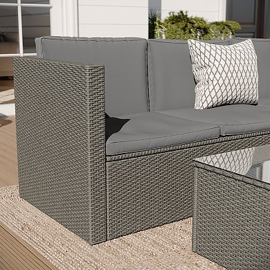Merrick Lane Indoor/outdoor Pe Rattan Patio Sectional With Table And Cushions