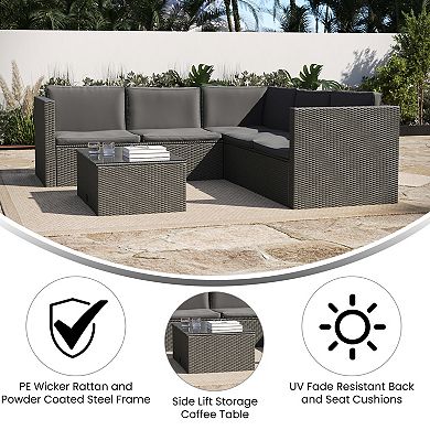Merrick Lane Indoor/outdoor Pe Rattan Patio Sectional With Table And Cushions