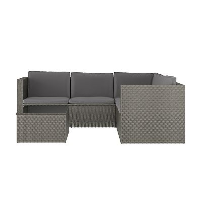 Merrick Lane Indoor/outdoor Pe Rattan Patio Sectional With Table And Cushions