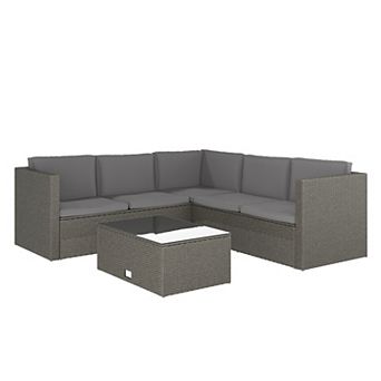 Merrick Lane Indoor/outdoor Pe Rattan Patio Sectional With Table And Cushions