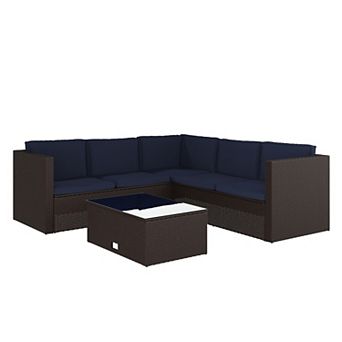 Merrick Lane Indoor/outdoor Pe Rattan Patio Sectional With Table And Cushions