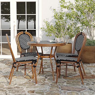 Merrick Lane Bistro Set With Pe Rattan Pattern & Metal Frame