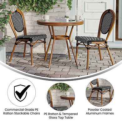 Merrick Lane Bistro Set With Pe Rattan Pattern & Metal Frame
