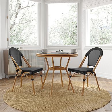 Merrick Lane Bistro Set With Pe Rattan Pattern & Metal Frame