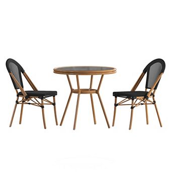 Merrick Lane Bistro Set With Pe Rattan Pattern & Metal Frame