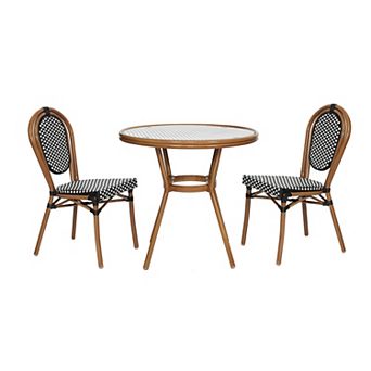 Merrick Lane Bistro Set With Pe Rattan Pattern & Metal Frame