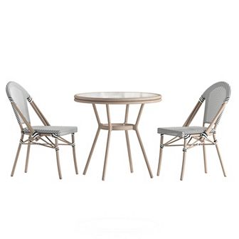 Merrick Lane Bistro Set With Pe Rattan Pattern & Metal Frame