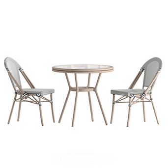 Merrick Lane Bistro Set With Pe Rattan Pattern & Metal Frame