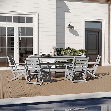 Merrick Lane All Weather Adirondack Table And 6 Chairs With Cupholders