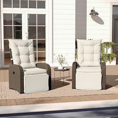 Merrick Lane 2pk Indoor/outdoor Patio Wicker Rattan Recliner Chairs With Tables
