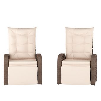 Merrick Lane 2 pk Indoor/outdoor Patio Wicker Rattan Recliner Chairs With Tables