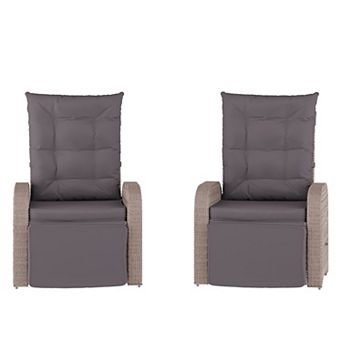 Merrick Lane 2 pk Indoor/outdoor Patio Wicker Rattan Recliner Chairs With Tables