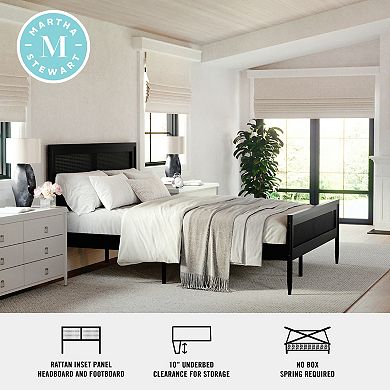 Martha Stewart Wooden Platform Bed with Rattan Inset Headboard and Footboard