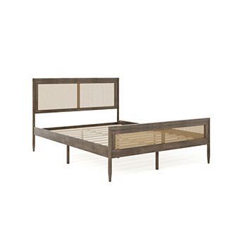 Martha Stewart Wooden Platform Bed with Rattan Inset Headboard and Footboard