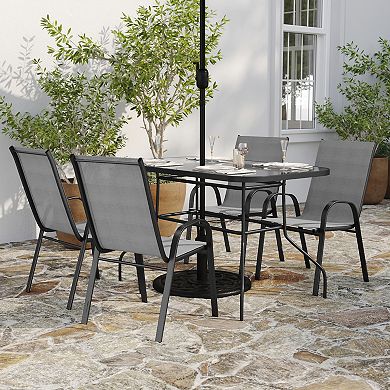 Merrick Lane 5pc Patio Dining Set With Tempered Glass Table And 4 Textilene Chairs