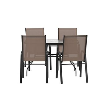 Merrick Lane 5 pc Patio Dining Set With Tempered Glass Table And 4 Textilene Chairs