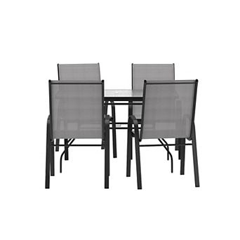 Merrick Lane 5 pc Patio Dining Set With Tempered Glass Table And 4 Textilene Chairs