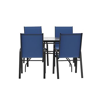 Merrick Lane 5 pc Patio Dining Set With Tempered Glass Table And 4 Textilene Chairs
