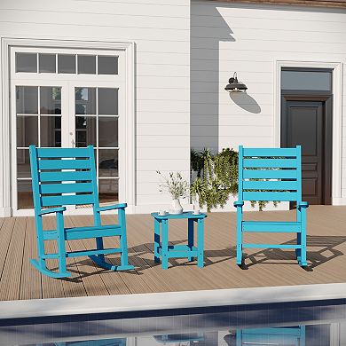 Merrick Lane 3pc Set With 2 Rocking Chairs And End Table For Indoor/outdoor Use