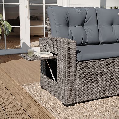 Merrick Lane Indoor/outdoor Wicker Rattan Sofa/dining Table Conversation Set