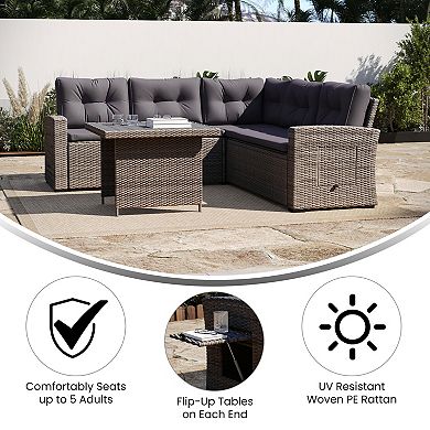 Merrick Lane Indoor/outdoor Wicker Rattan Sofa/dining Table Conversation Set